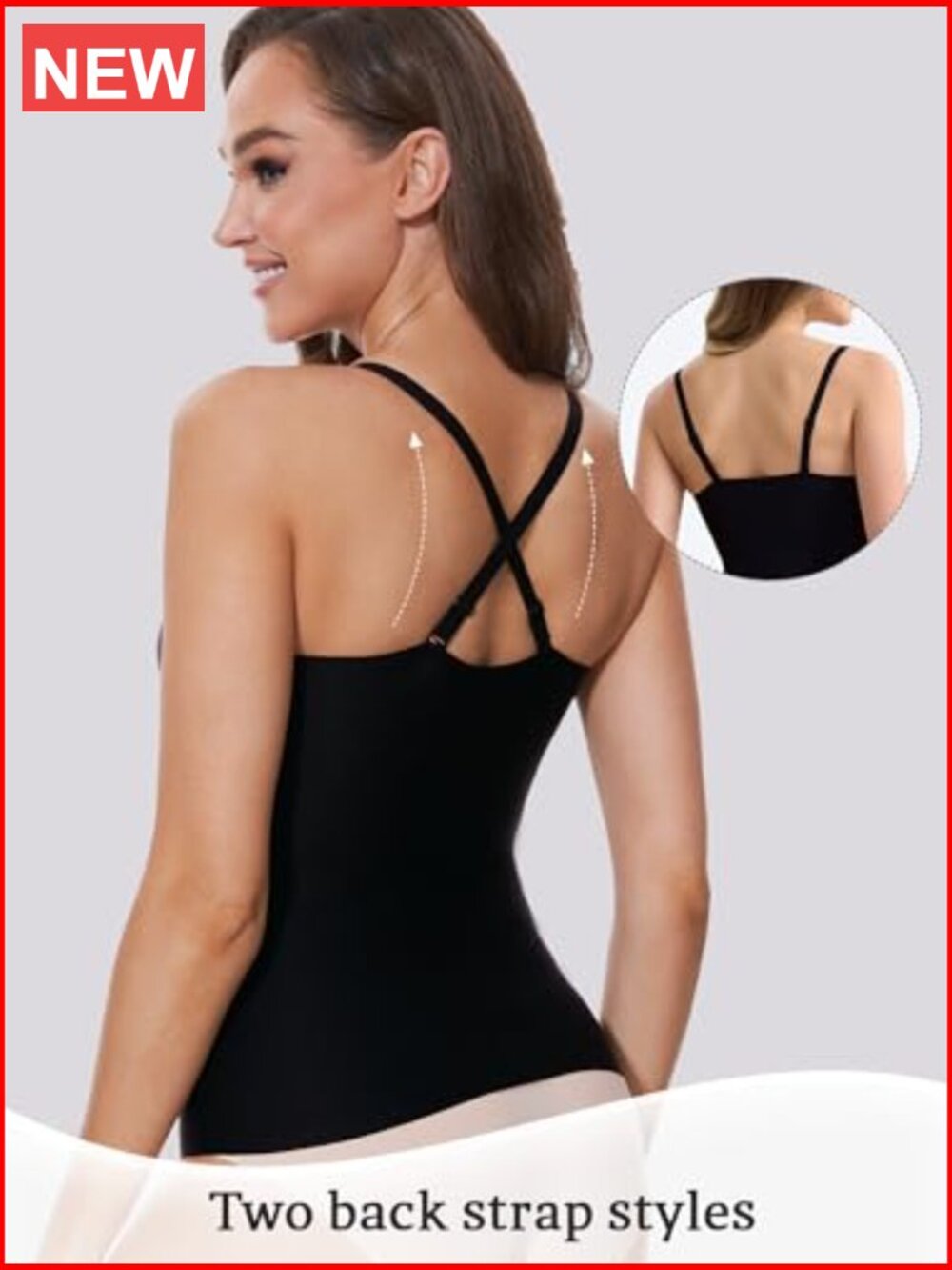 Seamless Camisole with Built-in Bra V-Neck Tank Top Women Summer Spaghetti - Picture 4 of 7